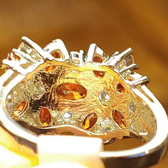 Garnet & White Sapphire Flowers Cocktail Ring - Picture 11 of 16